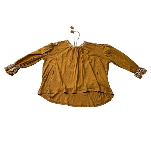 Free People Tops - Free People Burnt Orange Boho Peasant Top Long Sleeve Embroidery Small